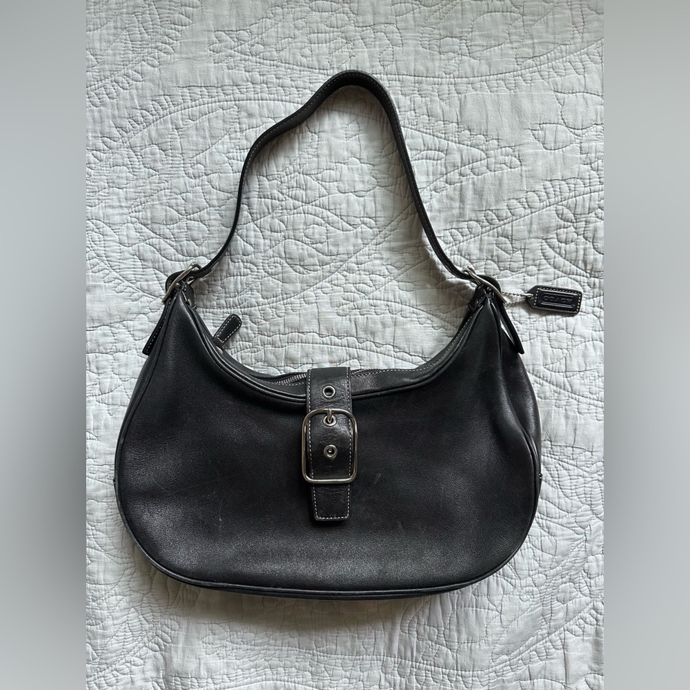 Coach Hamptons Hobo Black Leather Shoulder Bag 7592